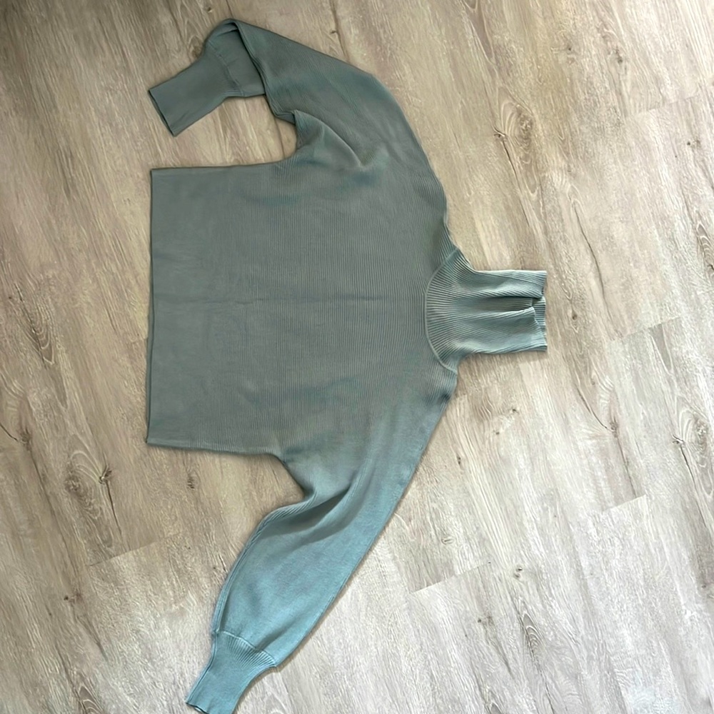 Teal Ribbed Cropped Turtleneck Sweater